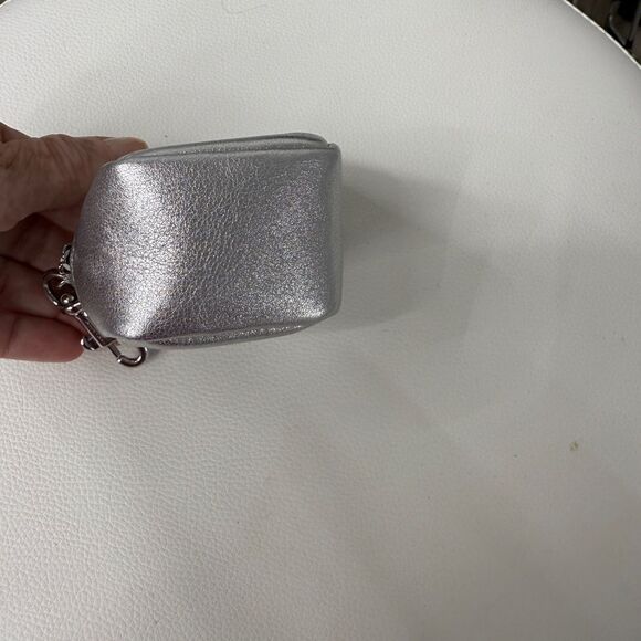 YSL Saint Laurent Jamie Cube Charm Leather Zip Pouch Silver NWT - Picture 6 of 7